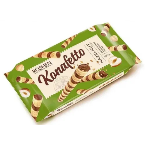 VAFEĻU TRUBIŅA ROSHEN KONAFETTO AR LAZDU RIEKSTU KRĒMU 140G