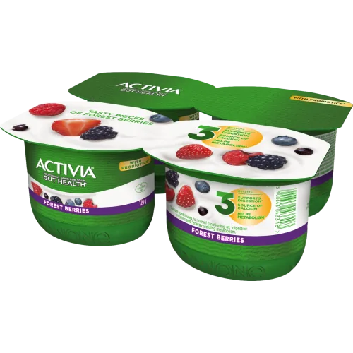 JOGURS ACTIVIA AR MEŽA OGĀM UN ACTIRREGULARIS 4X120G