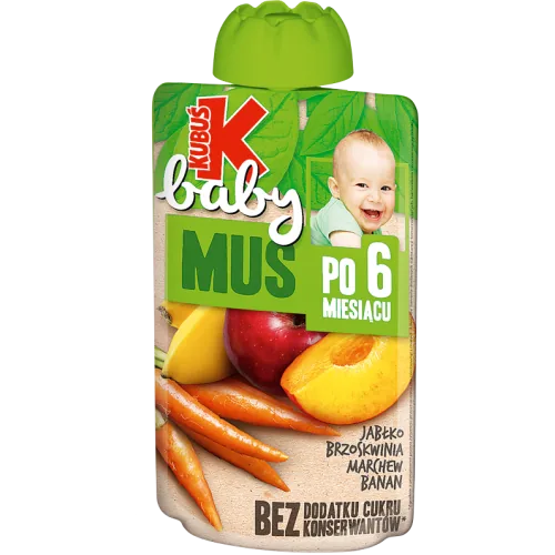 BIEZENIS KUBUŠ BABY ĀBOLU/PERSIKU/BURKĀNU/BANĀNU 6MĒN. 100G