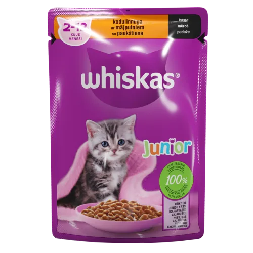 BARĪBA KAĶIEM KONS.WHISKAS JUNIOR AR VISTAS GAĻ.KAĶĒNIEM 85G