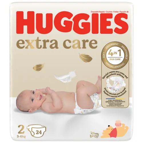 AUTIŅBIKSĪTES HUGGIES EXTRA CARE 2 JAUNDZIMUŠIEM 3-6KG 24GAB.