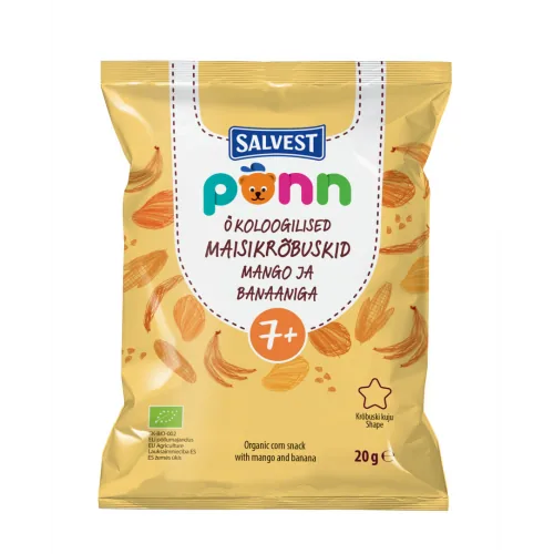 KUKURŪZAS UZKODA PONN ORGANIC AR MANGO UN BANĀNIEM 7+ 20G