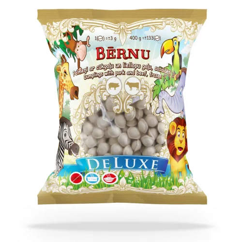 PELMEŅI DE LUXE BĒRNU AR CŪKGAĻU UN LIELLOPU GAĻU 400G