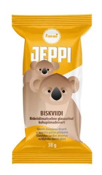 BIEZPIENA SIERIŅŠ JEPPI GLAZĒTS AR BISKVĪTA GARŠAS KRĒMU 38G