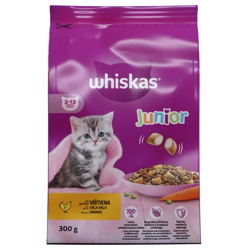 BARĪBA KAĶIEM SAUSĀ WHISKAS JUNIOR AR CĀĻA GAĻU 300G