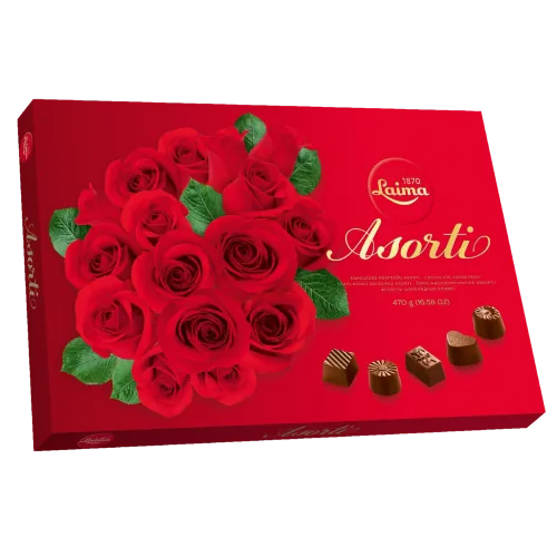 KONFEKŠU KĀRBA LAIMA ROZES ASORTI TUMŠĀ 470G