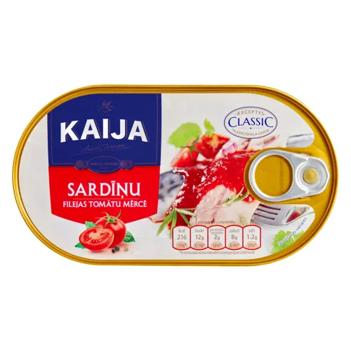 KONSERVI SARDĪŅU FILEJAS KAIJA TOMĀTU MĒRCĒ 170G