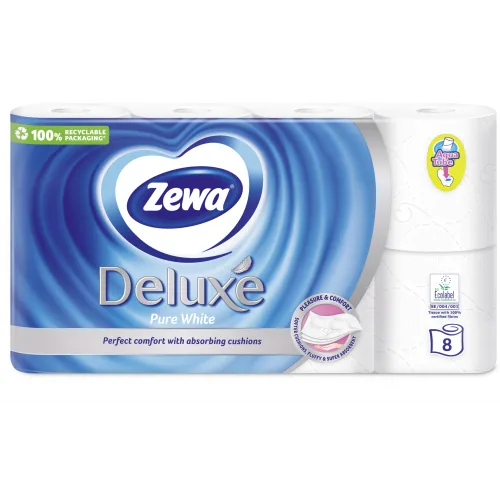 TUALETES PAPĪRS ZEWA DELUXE PURE WHITE 3SLĀŅI, 8RUĻĻI