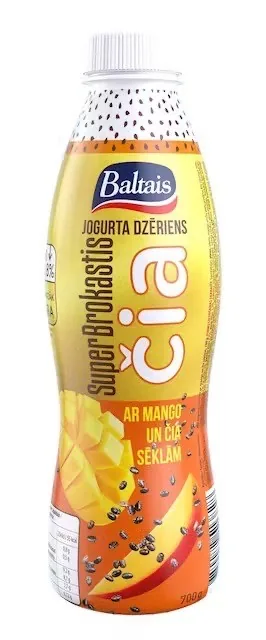 JOGURTA DZĒRIENS BALTAIS SUPERBROKASTIS AR MANGO UN ČIA SĒKLĀM 700G