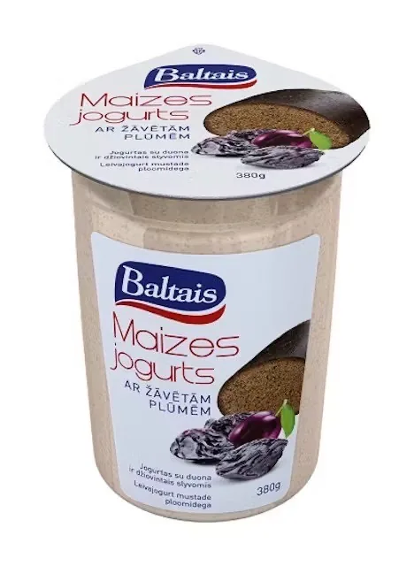 JOGURTS BALTAIS MAIZES AR ZĀVĒTÃM PLŪMĒM, 380 G