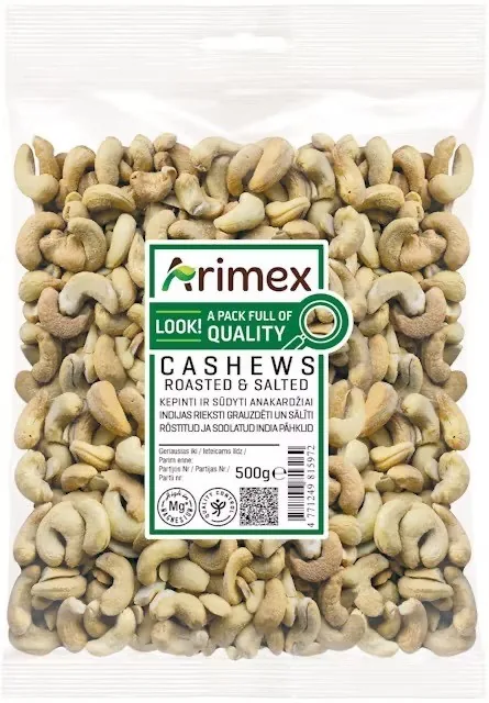 INDIJAS RIEKSTI GRAUZDĒTI, SĀLĪTI ARIMEX,500G
