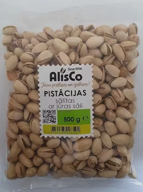 PISTĀCIJAS ALIS CO, SĀLĪTAS, GRAUZDĒTAS,500G