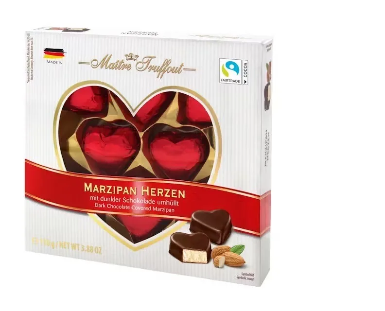 ŠOKOLĀDES KONFEKTES MAITRE TRUFFOUTMARZIPAN HEARTS, 110G
