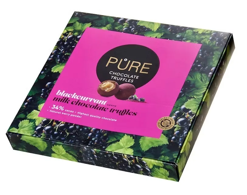 PIENA ŠOKOLĀDES TRIFELES AR UPEŅU PILDĪJUMU, PURE CHOCOLATE 120G
