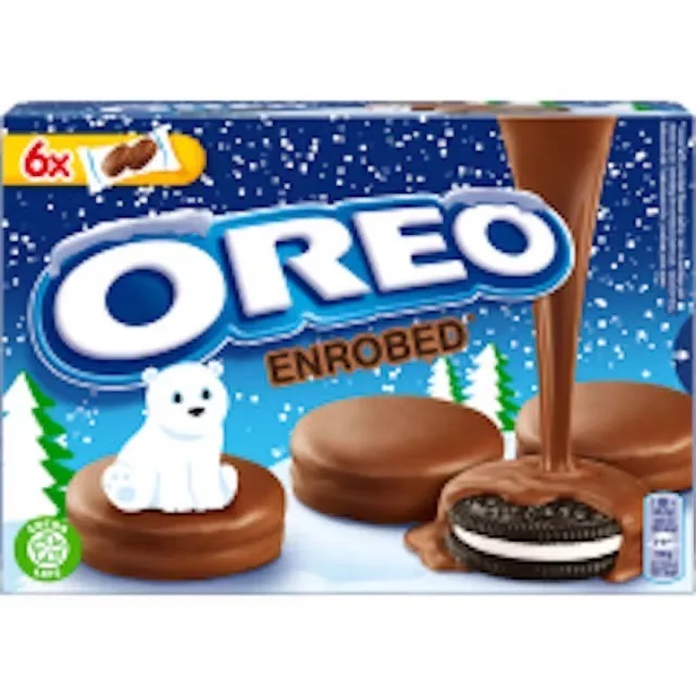 OREO CEPUMI AR VANILĻS GARŠAS PILDĪJUMU,PĀRKLĀTI AR KAKAO GLAZŪRU, 246G