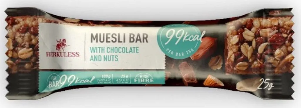 MUSLI BATONIŅŠ HERKULESS AR ŠOKOLĀDI UN RIEKSTIEM 25G
