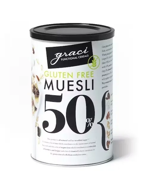 BEZGLUTĒNA MUSLI GRACI AR ŽĀVĒTIEM AUGĻIEM, SĒKLĀM UN RIEKSTIEM 50%, 400G