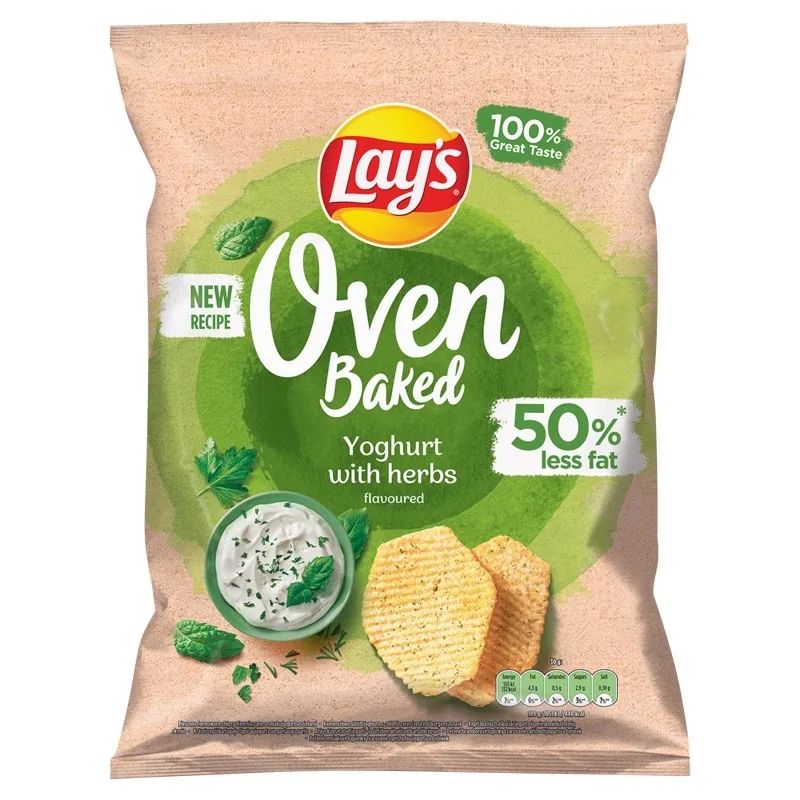 KRĀSNĪ CEPTI KARTUPEĻU ČIPSI LAY'S AR JOGURTA UN ZAĻUMU GARŠU 180G