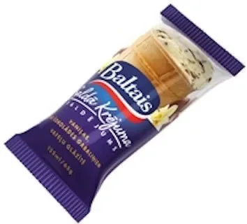 BALTAIS KRĒJUMA VANIĻAS SALDĒJUMS AR ŠOKOLĀDES GABALIŅIEM VAFEĻU GLĀZĪTĒ 125ML/65G