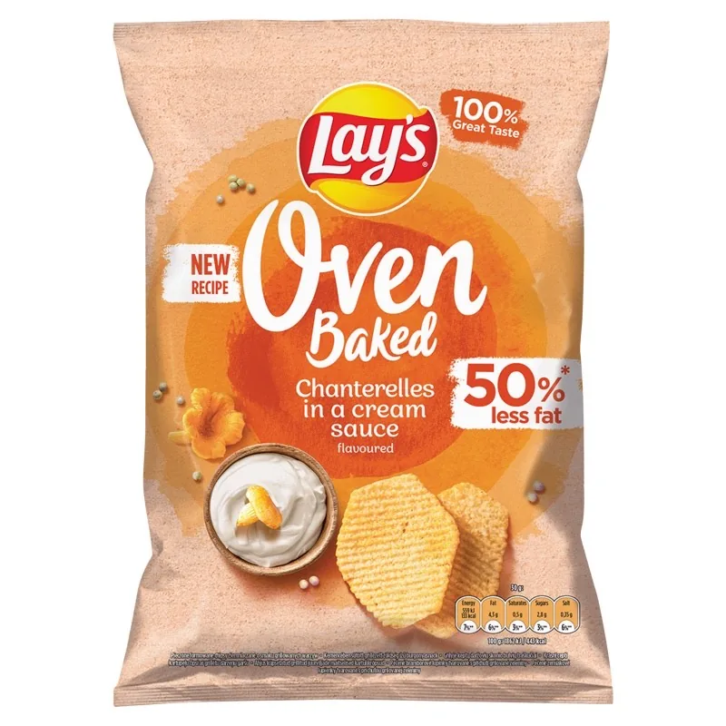 KRĀSNĪ CEPTI KARTUPEĻU ČIPSI LAY'S AR GAILEŅU UN KRĒJUMA MĒRCES GARŠU 110G
