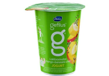 JOGURTS GEFILUS MANGO,BANĀNU, ČIA, BEZ LAKTOZES 380G