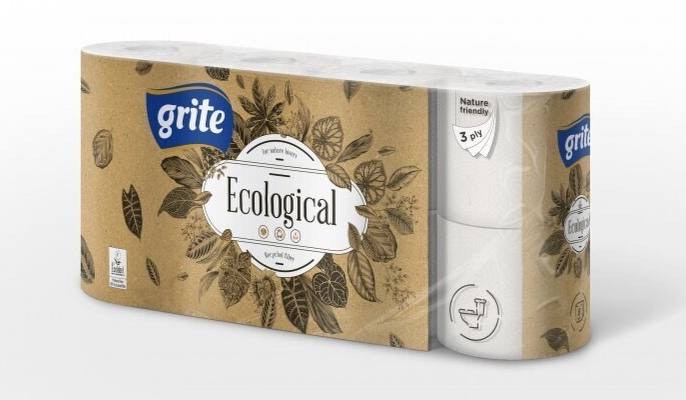TUALETES PAPĪRS ECOLOGICAL 3SLĀŅI 8 RUĻĻI, GRITE