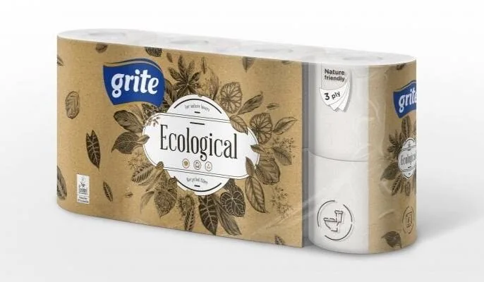 TUALETES PAPĪRS ECOLOGICAL 3SLĀŅI 8 RUĻĻI, GRITE