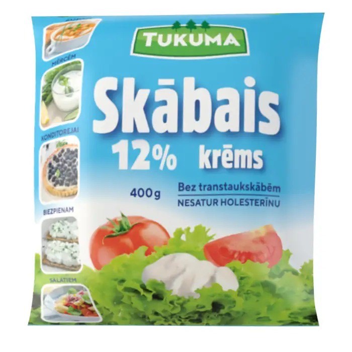 SKĀBAIS KRĒMS 12% TUKUMA POLIPAKA 400G
