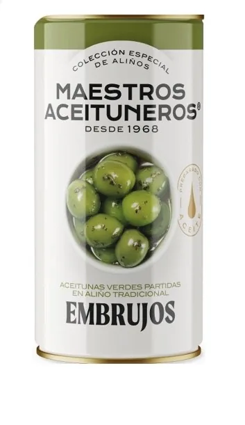 ZAĻĀS OLĪVAS AR KAULIŅIEM MAESTROS ACEITUNEROS, AR EĻĻU UN GARŠVIELĀM, 350G/185G