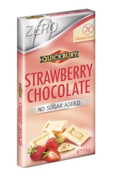 BALTĀ ŠOKOLĀDE AR ZEMENĒM QUICKBURY, BEZ CUKURA, 75G