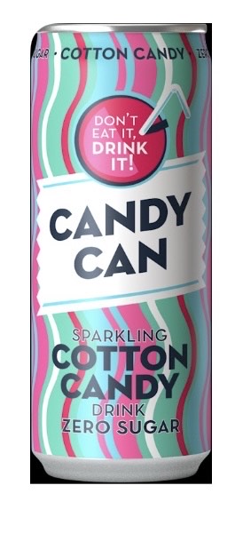 GĀZĒTS ATSPIRDZINOŠS DZĒRIENS CANDY CAN, AR CUKURVATES GARŠU, AR SALDINĀTĀJIEM, 0.33L, BUNDŽA (DEP)