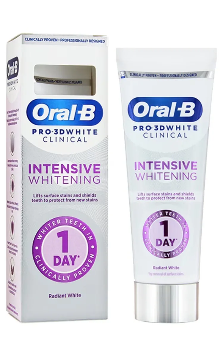 ORAL-B PRO-3D WHITE CLINICAL INTENSIVE WHITENING, RADIANT WHITE ZOBU PASTA, 75ML