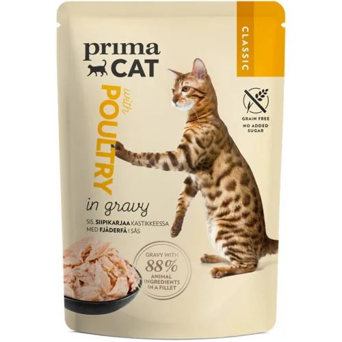 Barība kaķiem kons.Primacat klasiskā mājputni mērcē 85 g