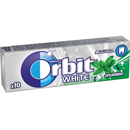 KOŠĻĀJAMĀ GUMIJA ORBIT WHITE SPEARMINT BEZ CUKURA 14G