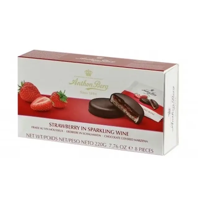 MARCIPĀNA KONFEKTES ANTHON BERG,ZEMENES DZIRKSTOŠĀ VĪNĀ, 220G