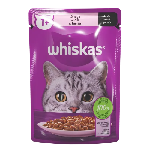 BARĪBA KAĶIEM KONS. WHISKAS ADULT 1+ AR LASI 85G