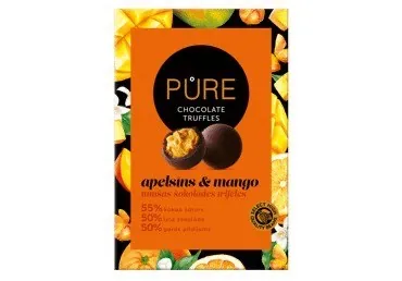 ŠOKOLĀDES TRIFELES AR APELSĪNU MANGO KRĒMA PILDĪJUMU  148G, PURE