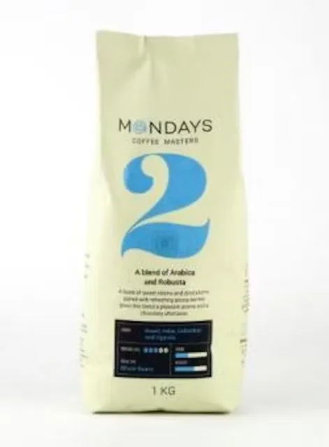 KAFIJAS PUPIŅAS MONDAYS NR.2 ARABICA UN ROBUSTA, VIEGLI GRAUZDĒTA, 1 KG 
