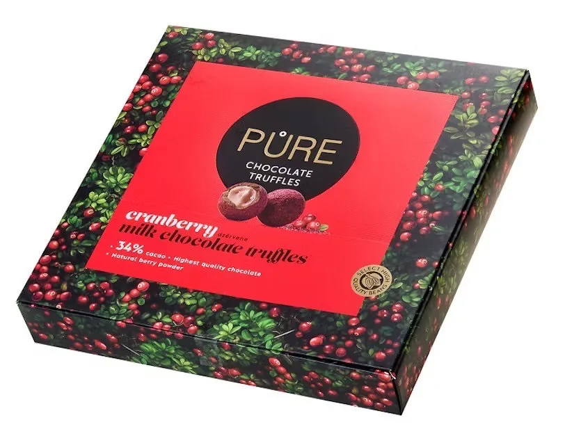 PIENA ŠOKOLĀDES TRIFELES AR DZĒRVENU PILDĪJUMU PURE CHOCOLATE 120G