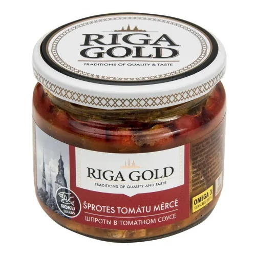 KONSERVI ŠPROTES TOMĀTU MĒRCĒ RIGA GOLD 250G STIKLS
