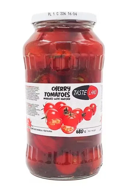 TOMĀTI CHERRY KONSERVĒTIE TASTE LAND, ETIĶĪ, 680G/350G