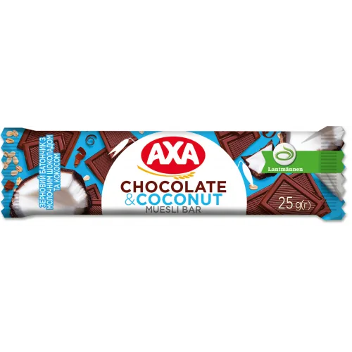 MUSLI BATONIŅŠ AXA AR PIENA ŠOKOLĀDI UN KOKOSRIEKSTIEM 25G