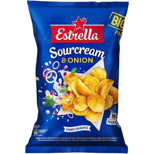 ČIPSI ESTRELLA AR LAUKU KRĒJUMA UN SĪPOLU GARŠU 180G