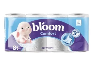 TUALETES PAPĪRS BLOOM KOMFORT SOFT WHITE 3K.8R.
