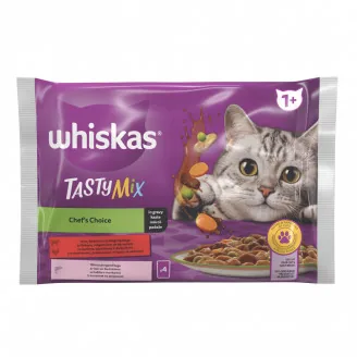 BARĪBA KAĶIEM KONS.WHISKAS TASTY MIX LASIS/BURK.MĒRCĒ 85GX4