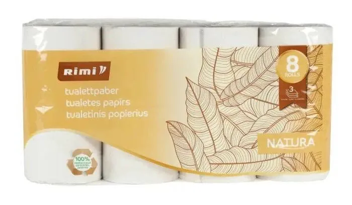 TUALETES PAPĪRS RIMI NATURA 3 SLĀNI, 8 RUĻĻI