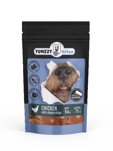 SUŅU GARDUMS YUMZZYBITES VISTAS STRĒMELĪTES AR SIERU, 75G