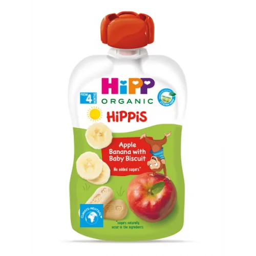 BIEZ.HIPP ĀBOLI UN BANĀNI AR CEPUMIEM BIO 4+ 100G