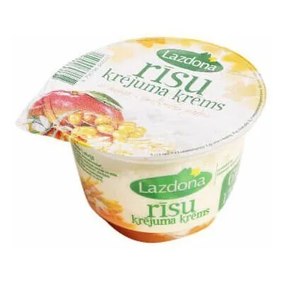 RĪSU KRĒJUMA KRĒMS AR MANGO-SMILTSĒRKŠĶU PIEDEVU 170G LAZDONA