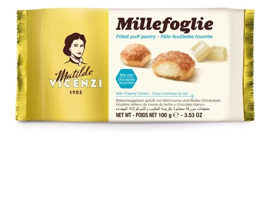 CEPUMI VICENZI MILLEFEUILLE, AR KRĒJUMU, BALTĀ ŠOKOLĀDE, 100G